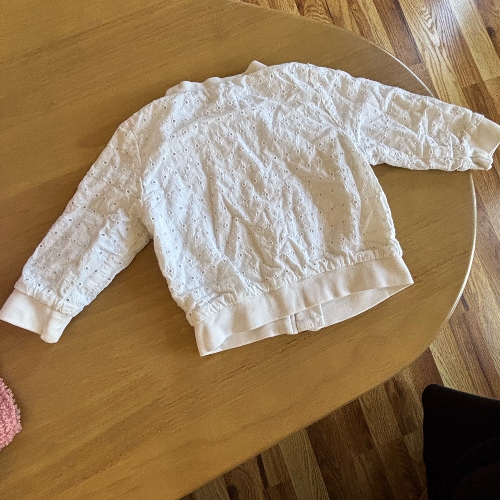 Cat & Jack White Eyelet Zip Front Baby Jacket with Rose Gold Zipper - Picture 2 of 3